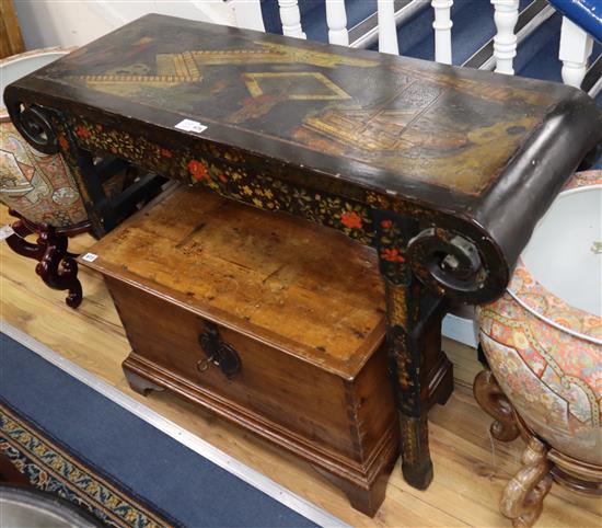 A Chinese polychrome lacquer altar table W.126cm